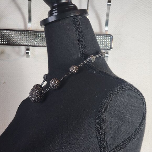 JLO Jennifer Lopez Black Gray Rhinestone Sparkle Balls Beads Choker 16" Necklace - Picture 6 of 16